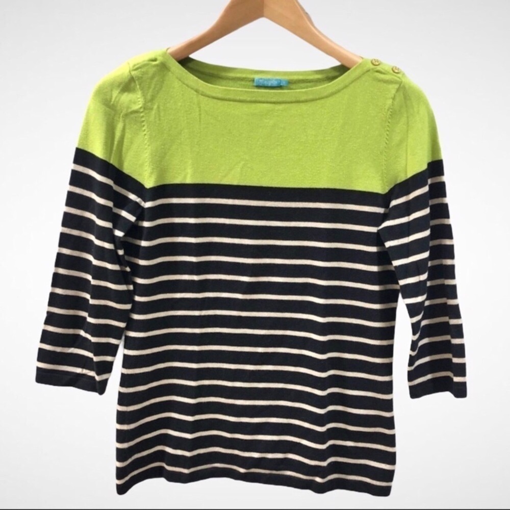 J McLaughlin Striped 3/4 Sleeve Sweater Pullover Colorblock Size Medium
